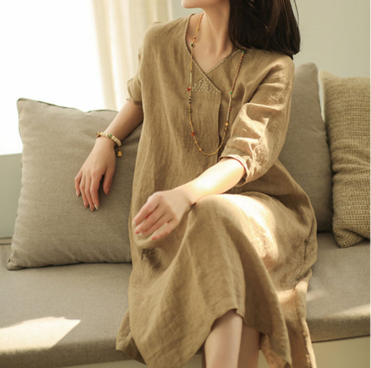 edoa Bronze A Line Linen Tunic