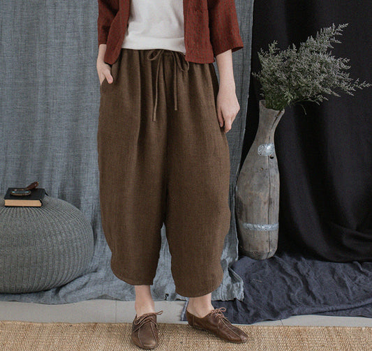 edoa Brown Twill Ramie Fisherman Pants