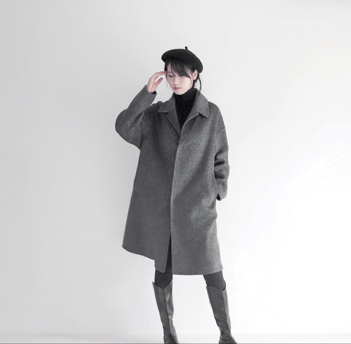edoa double faced wool alpaca herringbone coat