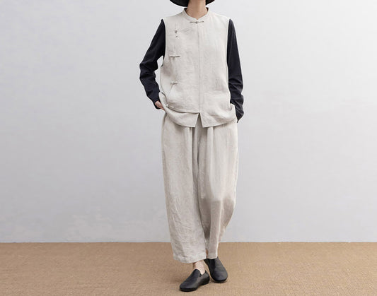 edoa Twill Flax Linen Chinese Vest