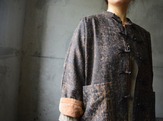 edoa Cracked Mud Silk Short Chinese Jacket