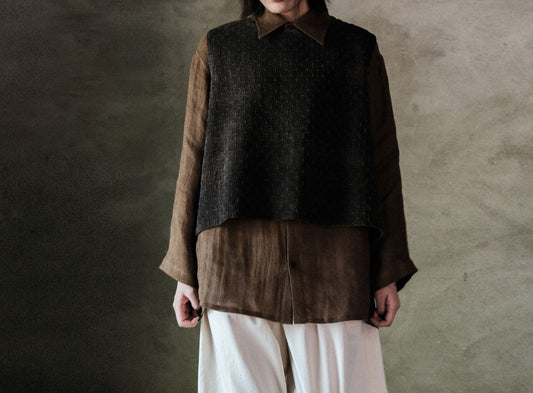 edoa Reversible Mud Tussah Silk jacquard Vest