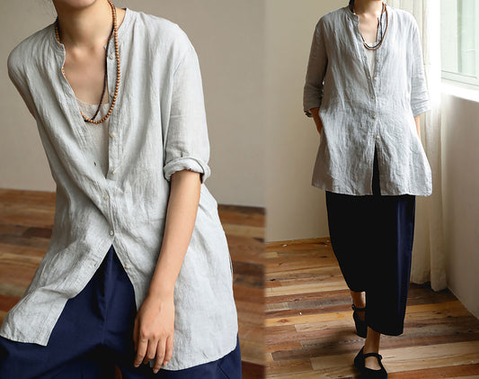 edoa Gray Linen Shirt