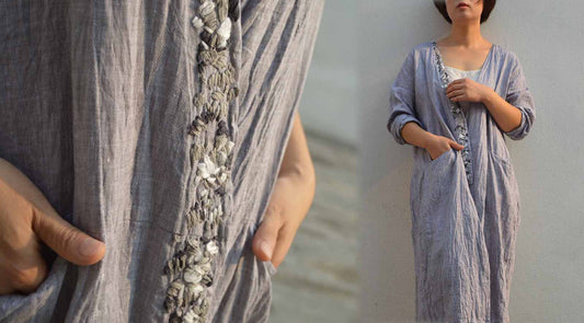 Gray Yarn dyed Linen Cardigan to0284 499