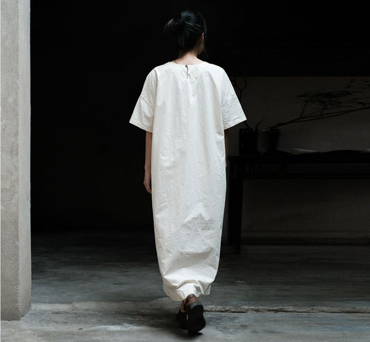 edoa Loose Paper Cotton Minimalism Short Sleeve Dress