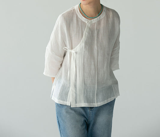edoa Simple White Ramie Blouse