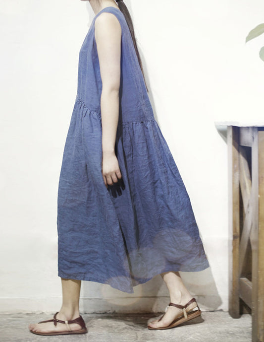 edoa Plus Size Ramie Sleeveless Dress