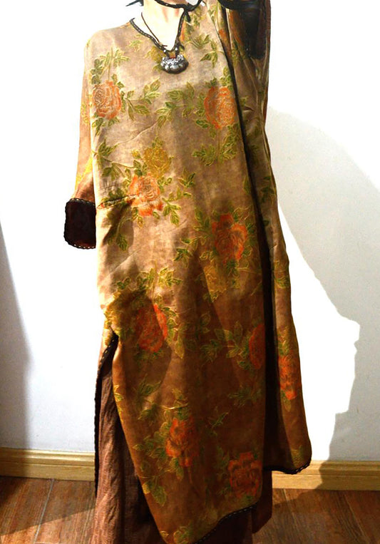 Reversible Mud Silk Song Brocade V-neck Dress dr0137 X283