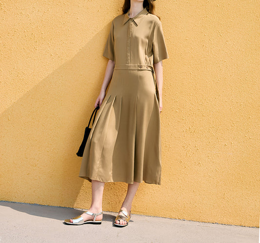 edoa Stretch Silk Crepe de Chine Pleated Dress