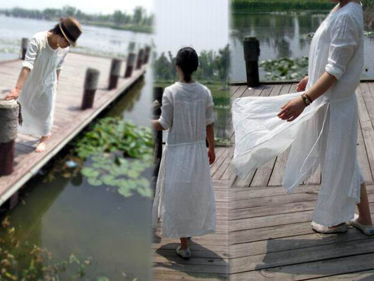 edoa Hand Embroidered Maxi Ramie Dress
