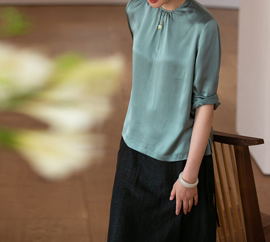 edoa Silk Satin 3/4 Sleeve Blouse