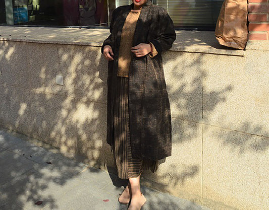 edoa Cracked Mud Silk Shawl Collar Duster Coat