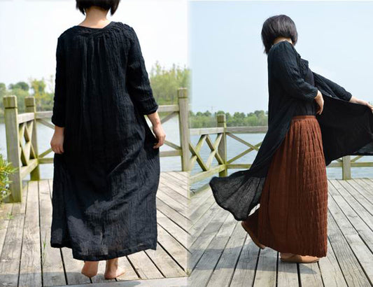 edoa Hand Embroidered Crinkled Linen Coat