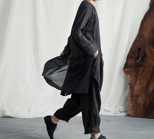 edoa Washed Ramie Gauze Gathered Tunic