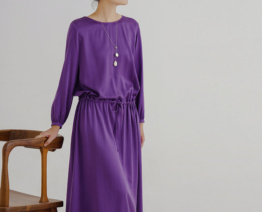 edoa Silk Charmeuse Low Gathered Waist Dress