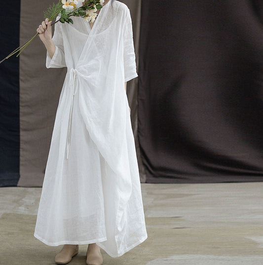 edoa High Counted Ramie Tie Dress