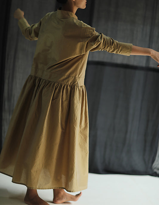 edoa Dupioni Silk Stand Collar Dress