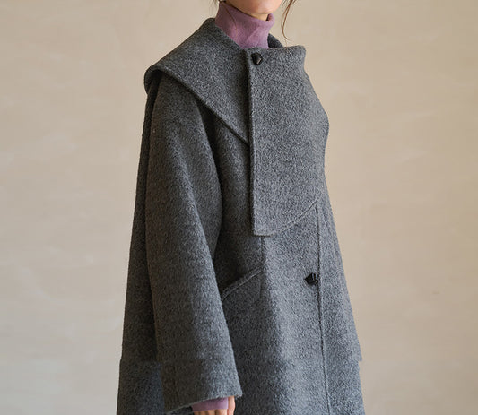 edoa Scarf Collar Alpaca Wool Trapeze Coat