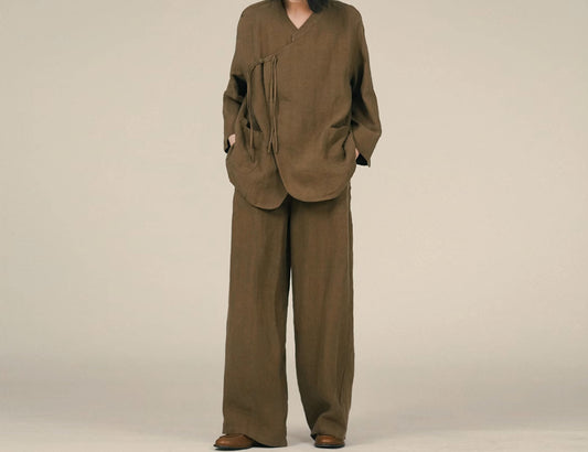 edoa Linen Chinese Cheongsam Collar Shirt