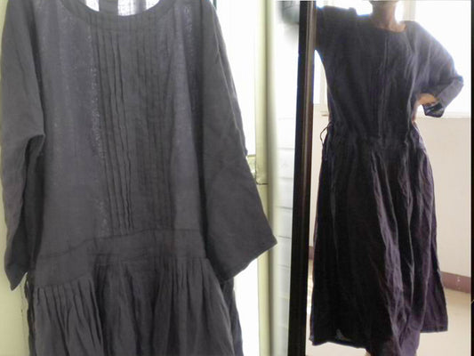 edoa Pintucked Dropped Waist Ramie Dress