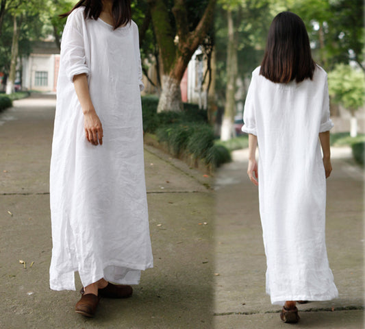 edoa Oversized High Counted Linen Dress