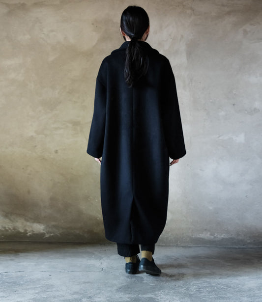 edoa Navy Blue Shawl Collar Wool Coat