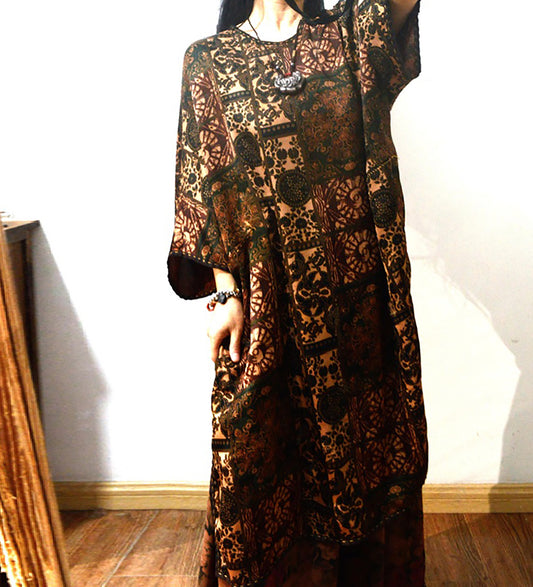 Reversible Printed Mud Silk Dress with Chinese Paper Cutting Pattern dr0142 X273