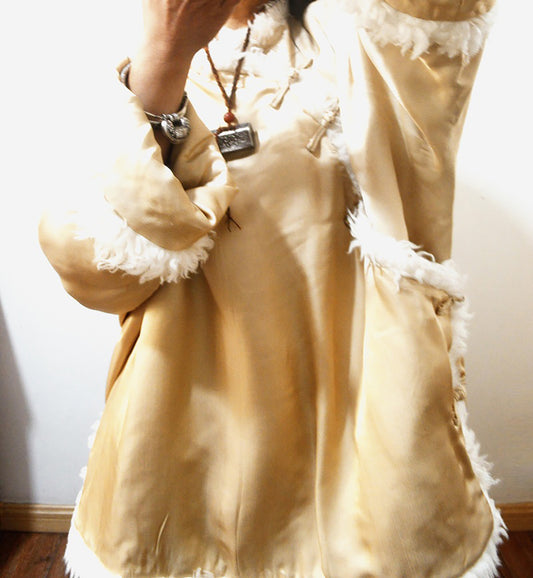 Oversized Heavy Weight Silk Satin Faux Fur Coat co0103 X296