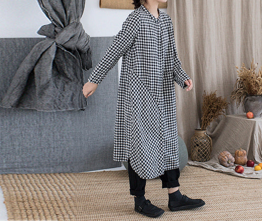 edoa Yarn Dyed Linen Gingham Check Shirt Dress