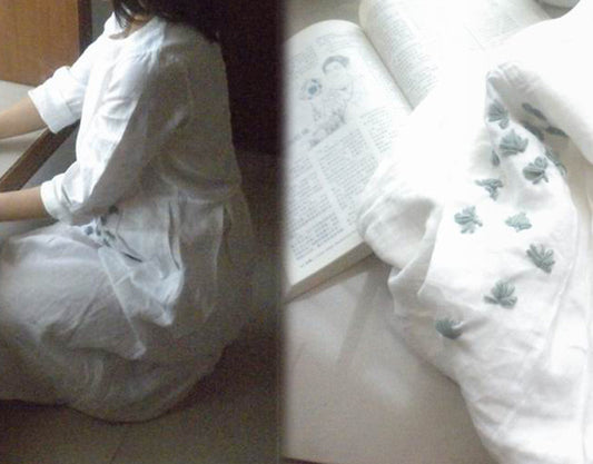 edoa Hand Embroidered White Linen Dress