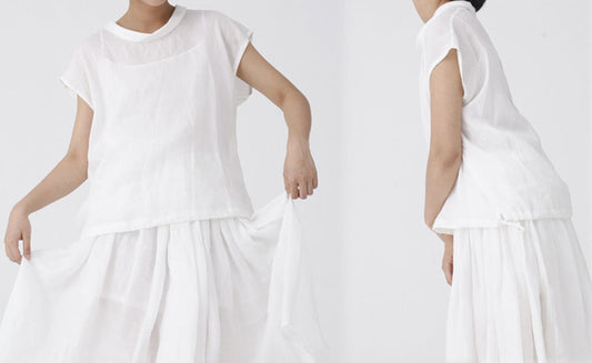 edoa Ramie Rolled Neck Oversized Top