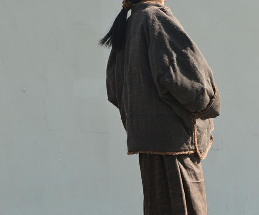 edoa Mud Tussah Silk Goose Down Chinese Coat