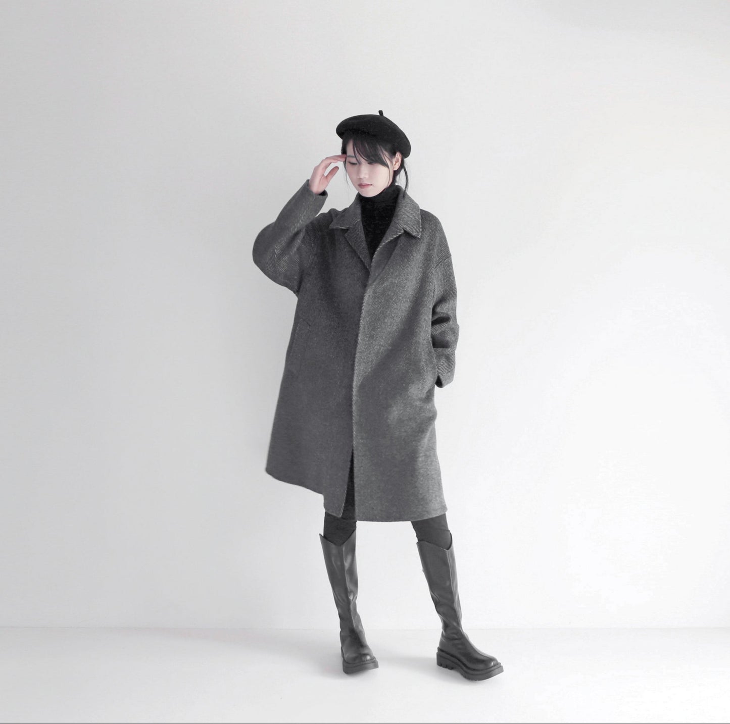 edoa double faced wool alpaca herringbone coat