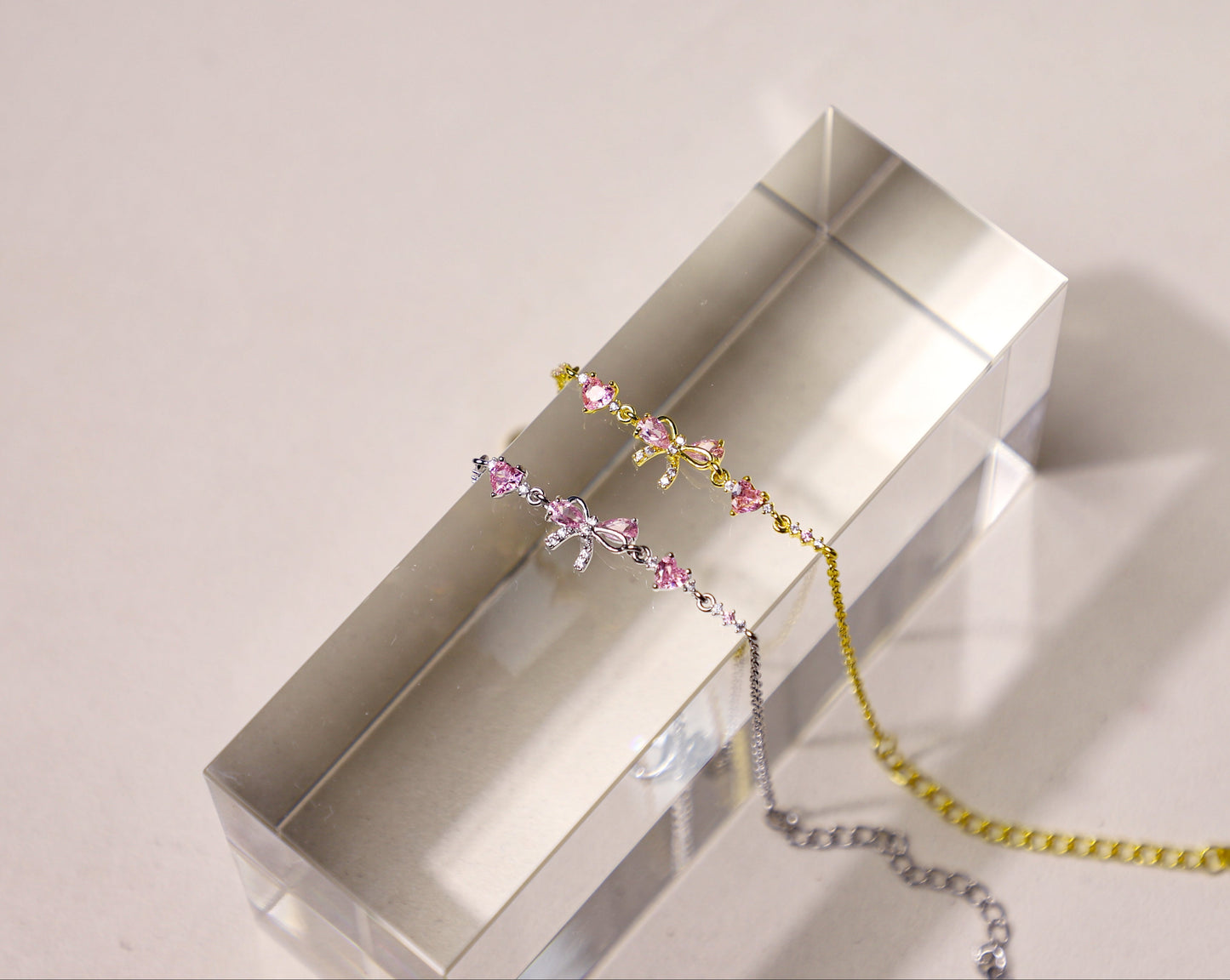 bowknot heart pink gem bracelet
