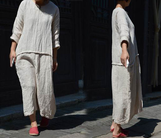 edoa Linen Jacquard Low Waist Dress