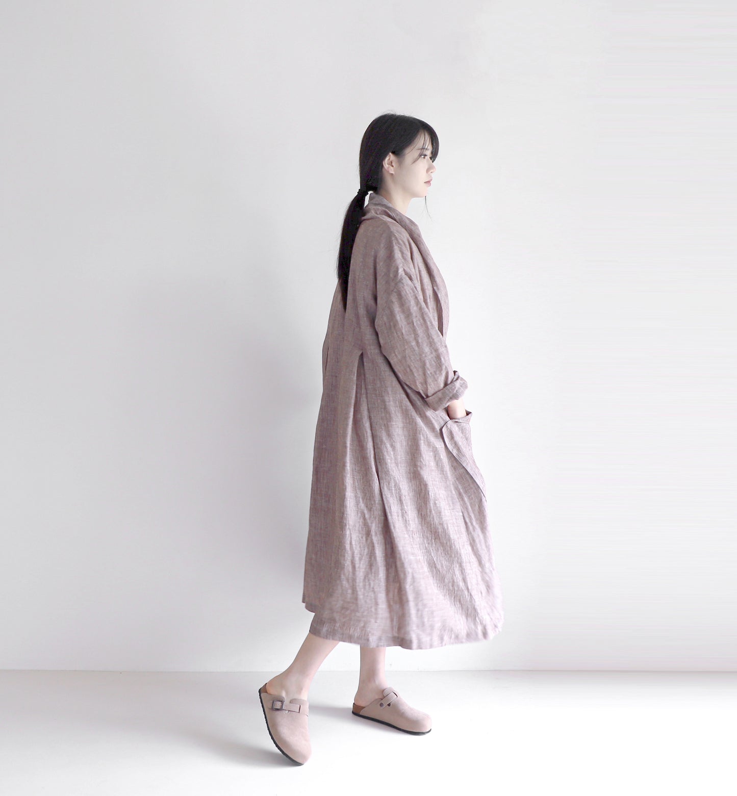 edoa oversized shawl collar linen coat