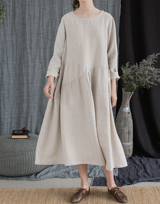 edoa Flax Linen Gathering Dress