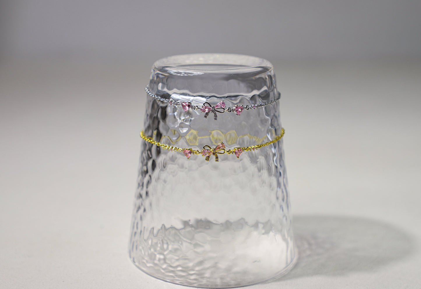 bowknot heart pink gem bracelet
