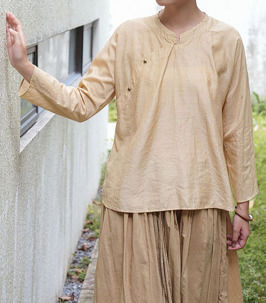 edoa Dupioni Tussah Silk Chinese Blouse