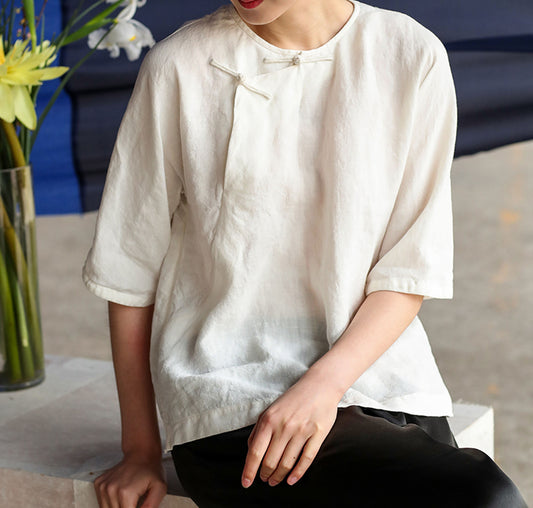 edoa Half Sleeve Washed Linen Cheongsam