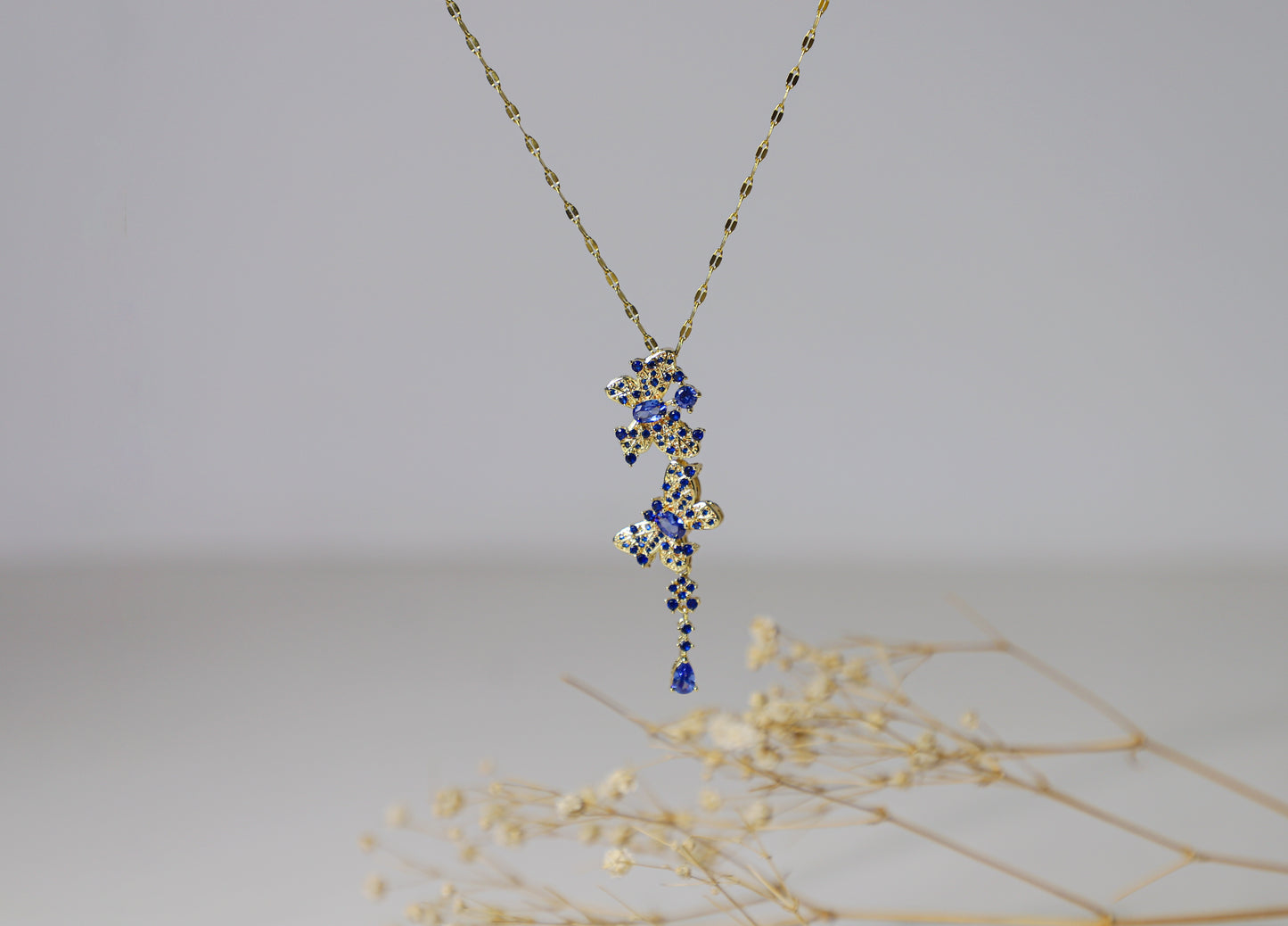 edoa Sapphire Duo Butterfly Necklace