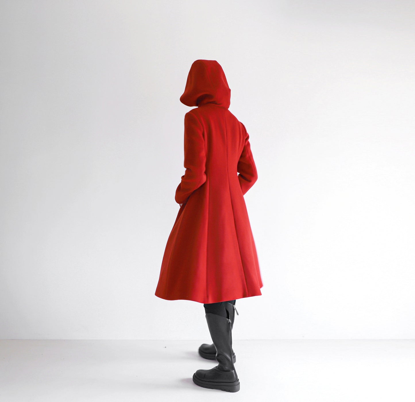 edoa red hooded merino wool coat