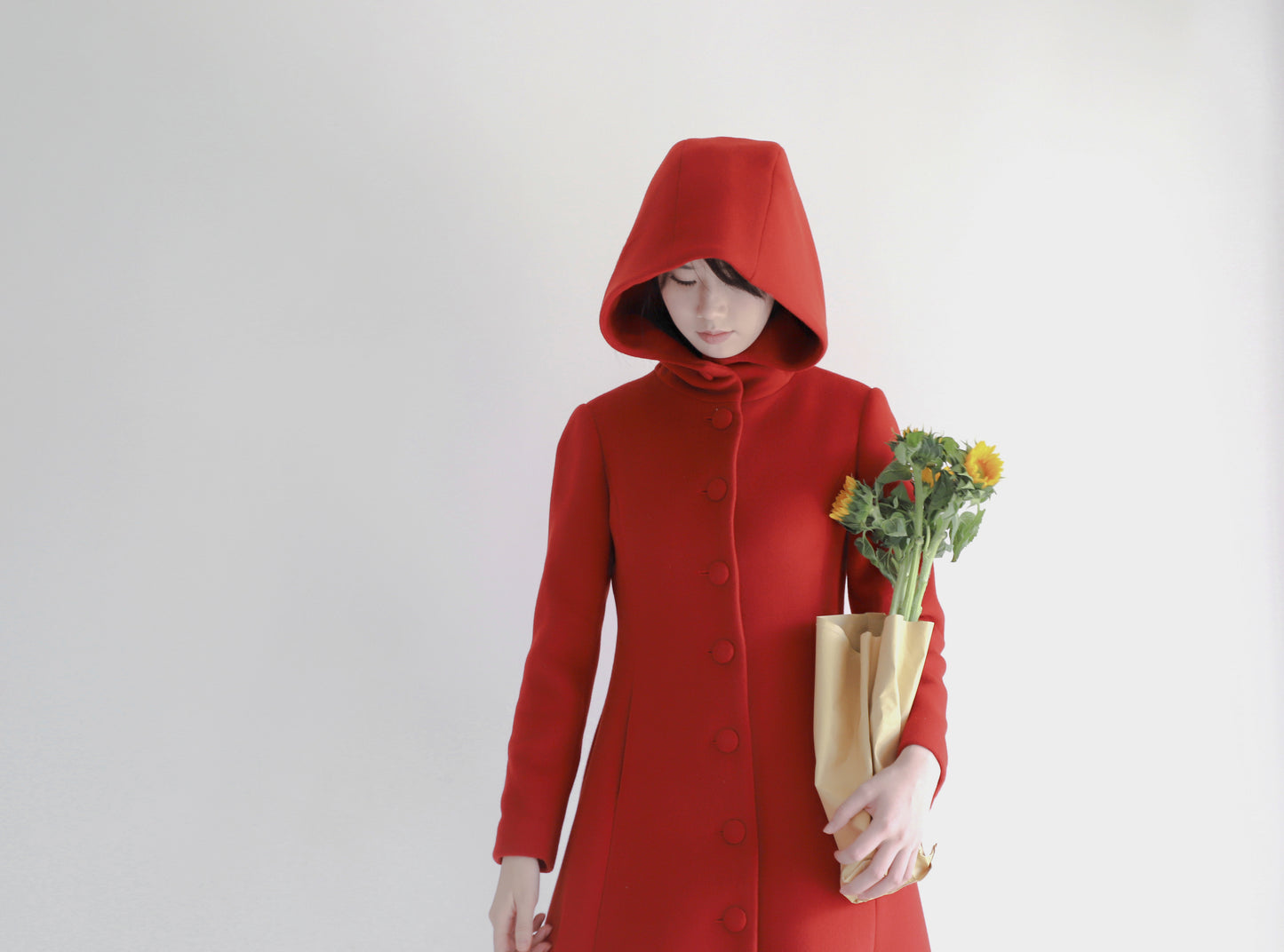 edoa red hooded merino wool coat