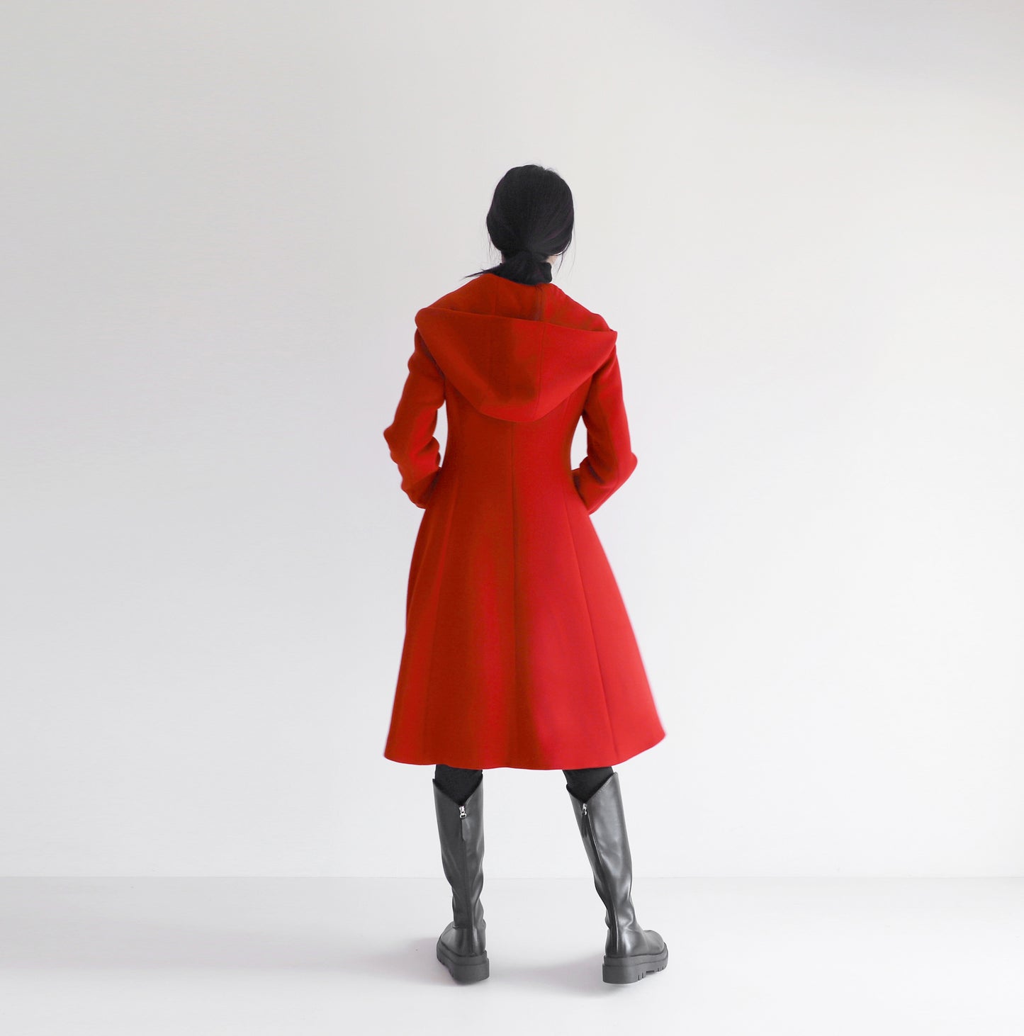 edoa red hooded merino wool coat