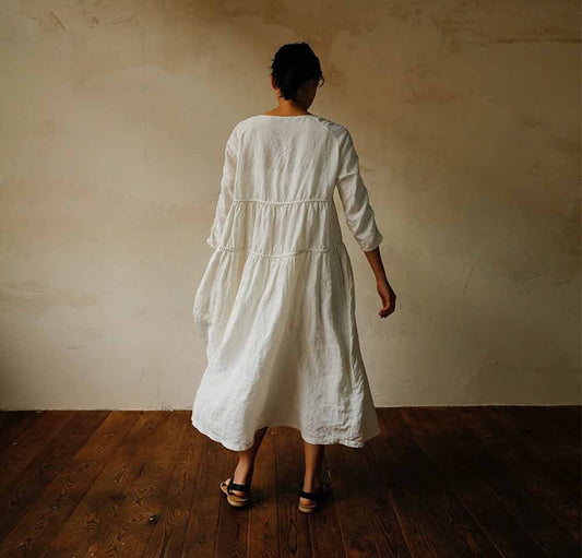 edoa Gathering High Counted Linen Dress