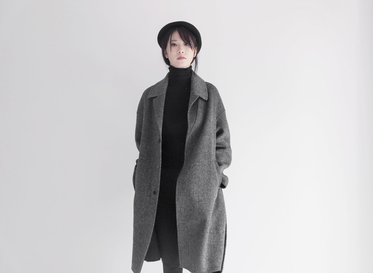 edoa double faced wool alpaca herringbone coat