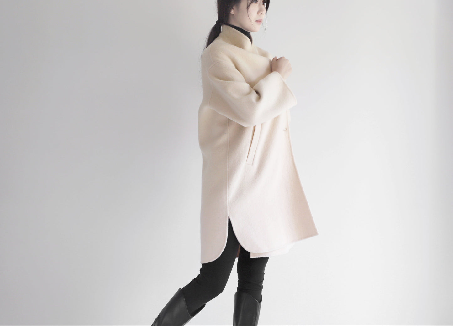 edoa white double faced wool coat