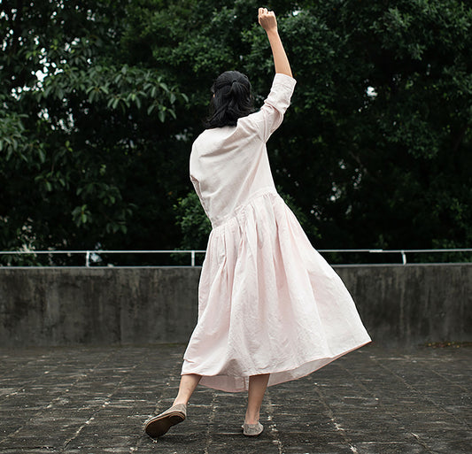 edoa Bracelet Sleeves Linen Shirt Dress
