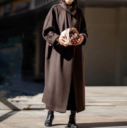 edoa Vintage Style Long Wool Coat
