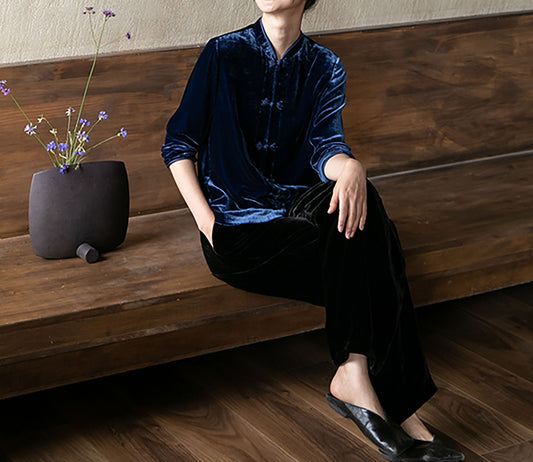 edoa Silk Velvet Chinese Blouse